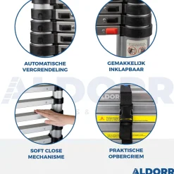 Telescopische Ladders|Brico Aldorr Home - Telescoopladder 3,80M - Met Stabilisatievoet En Soft Closing