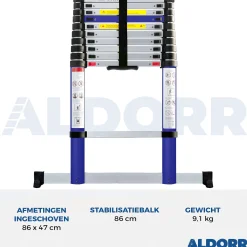Telescopische Ladders|Brico Aldorr Home - Telescoopladder 3,20M - Met Stabilisatievoet En Soft Closing