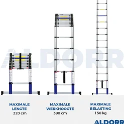 Telescopische Ladders|Brico Aldorr Home - Telescoopladder 3,20M - Met Stabilisatievoet En Soft Closing