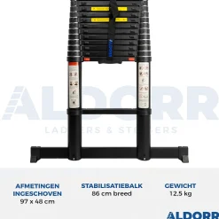 Telescopische Ladders|Brico Aldorr Professional - Telescoopladder 3,80M - Telescopische Stabilisatie Balk - Optigrip™