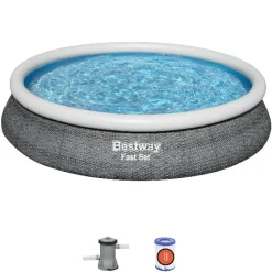 Brico Bestway Opblaaszwembad Fast Set Rond Rotan Met Filterpomp O366X76Cm- Opblaaszwembaden
