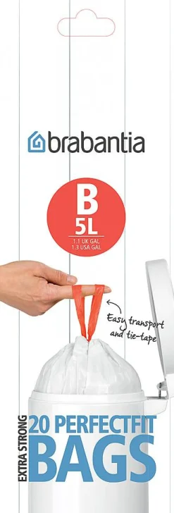 Vuilnisbakken|Brico Brabantia Afvalzak Perfectfit B Wit 5L 20 Stuks