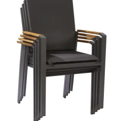 Brico Central Park Tuinstoel Limoux Stapelbaar Antraciet Textileen/Teakhout- Tuinstoelen
