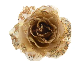 Kerstballen|Brico Decoris Bloem Op Clip Goud 14 Cm