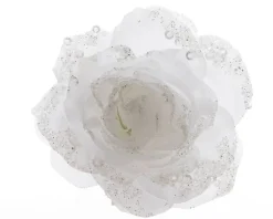 Kerstballen|Brico Decoris Bloem Op Clip Wit 14 Cm
