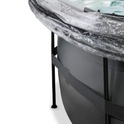 Brico Exit Black Leather Opzetzwembad Met Overkapping En Zandfilter- En Warmtepomp Zwart O450X122Cm- Opzetzwembaden Met Pomp