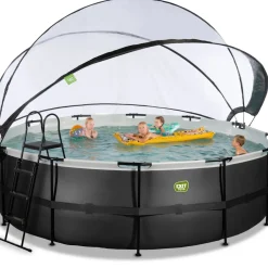 Brico Exit Black Leather Opzetzwembad Met Overkapping En Zandfilter- En Warmtepomp Zwart O450X122Cm- Opzetzwembaden Met Pomp