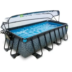 Brico Exit Stone Opzetzwembad Met Overkapping En Zandfilter- En Warmtepomp Grijs 400X200X100Cm- Opzetzwembaden Met Pomp