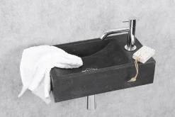 Toiletfonteinen|Brico Fonteinset Parta Bombai Black Natuursteen Wasbak 40 X 23 X 11 Cm