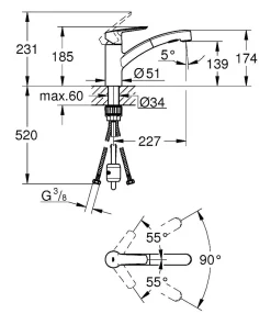 Keukenkranen|Brico Grohe Quickfix Start Keukenmengkraan Met Uittrekbare Handdouche Chroom