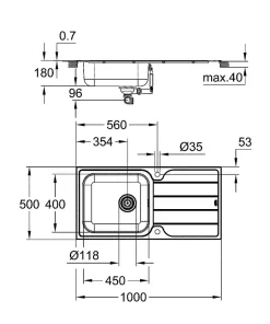 Keukenbladen & Spoelbakken|Brico Grohe Spoelbak K500 Met Druiprek 1000X500Mm Rvs