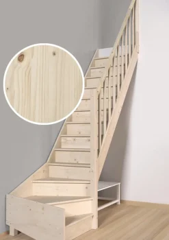 Brico Handystairs Gesloten Kwartslagtrap "Vega80" - Rechts - 280 Cm Hoog - 13 Beuken Treden - Met Leuning- Zoldertrappen