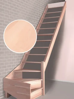 Brico Handystairs Open Kwartslagtrap "Vega80" - Rechts - 280 Cm Hoog - 13 Beuken Treden - Zonder Leuning- Zoldertrappen