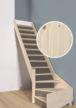 Brico Handystairs Open Kwartslagtrap "Vega80" - Links - 280 Cm Hoog - 13 Grenen Treden - Zonder Leuning- Zoldertrappen