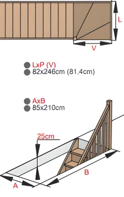 Brico Handystairs Open Kwartslagtrap "Vega80" - Links - 280 Cm Hoog - 13 Grenen Treden - Zonder Leuning- Zoldertrappen