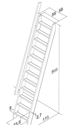 Brico Handystairs Uitschuifbare Steektrap "Montreal" - Hoogte 300Cm - 12 Treden Van Grenen - Met Leuning- Zoldertrappen