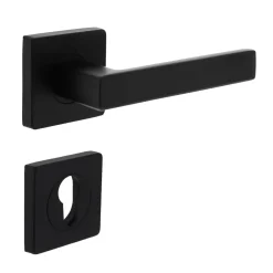 Brico Intersteel Deurklink Op Vierkante Rozet, Nokken 7Mm + Cilinderrozetten Zwart Mat- Deurbeslag