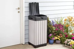 Vuilnisbakken|Brico Keter Afvalbak Rockford 124L Grijs 41X41X87,4Cm Buiten