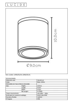 Badkamerverlichting|Brico Lucide Plafondspot Aven Wit 9Cm Gu10