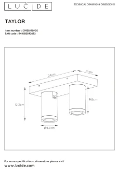 Badkamerverlichting|Brico Lucide Spot Led Taylor Zwart 2X5W