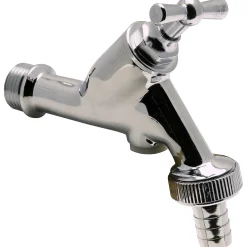 Buitenkranen|Brico Sanivesk Tapkraan Met Beluchter, Krukbediening En Slangwartel Chroom ( Buitendraad X Buitendraad ) 1/2" X 3/4"