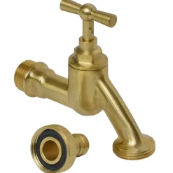 Buitenkranen|Brico Sanivesk Tapkraan Met Krukbediening En Slangwartel Messing ( Buitendraad X Buitendraad ) 1/2" X 3/4"