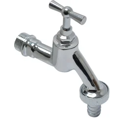 Buitenkranen|Brico Sanivesk Tapkraan Met Krukbediening En Slangwartel Chroom ( Buitendraad X Buitendraad )1/2" X 3/4"