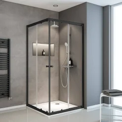 Douchedeuren|Brico Schulte Hoekinstap - Schuifdeur - 80-90X80-90X180 -Zwart - Helder