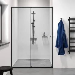 Douchedeuren|Brico Sealskin Contour Schuifdeur Voor Nis 140Cm, 200Cm Hoog |Zwart 6Mm Helder Veiligheidsglas