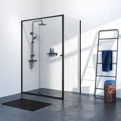 Douchedeuren|Brico Sealskin Contour Schuifdeur Met Zijwand 120X90Cm, 200Cm Hoog |Zwart 6Mm Helder Veiligheidsglas