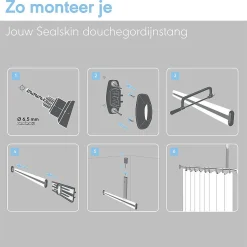 Douchegordijnstangen|Brico Sealskin Easy Roll Douchegordijnstangset 90X90X90Cm Wit