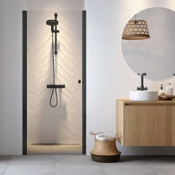 Douchedeuren|Brico Sealskin Hooked Draaideur In Nis 90X200Cm Matzwart |6Mm Helder Veiligheidsglas Met Antikalk Coating