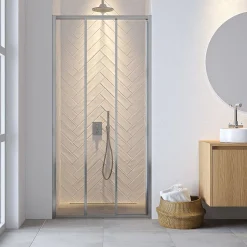 Douchedeuren|Brico Sealskin Hooked Driedelige Schuifdeur 95X200Cm| 6Mm Helder Veiligheidsglas Met Antikalklaag Zilver Hoogglans
