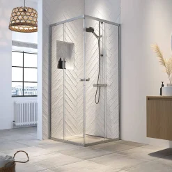 Douchedeuren|Brico Sealskin Hooked Vierdelige Hoekinstap Met Schuifdeuren 90X90X200Cm| 6Mm Helder Veiligheidsglas Met Antikalklaag Zilver Hoogglans