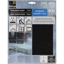 Brico Sencys Schuurvel Wet&Dry Mix P240/400/600 6St- Schuurpapier