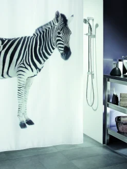 Douchegordijnen|Brico Spirella Douchegordijn Zebra Zwart 180Cm