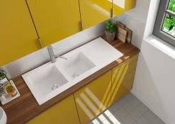 Keukenbladen & Spoelbakken|Brico Spoelbak Einna 2 Bakken 116X50X20Cm Composiet Wit