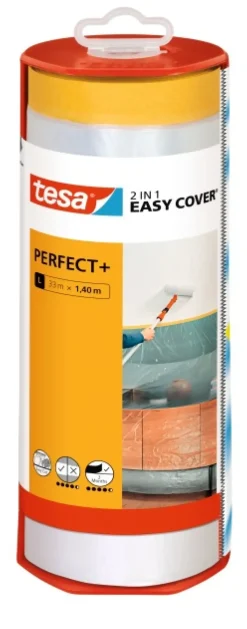 Brico Tesa Afplaktape Easy Cover Perfect + Dispenser & Refill 33Mx1,40M- Afdekfolie & Bescherming
