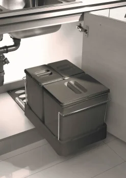 Keukenkasten|Brico Uitschuifbare Vuilnisemmer 3 Bakken Keuken Modulo Wit