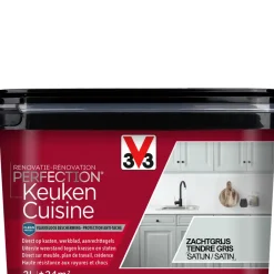 Brico V33 Keukenverf Renovation Perfection Zacht Grijs Zijdeglans 2L- Decoratieve Verf