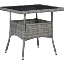 Brico Vidaxl Tuintafel Poly Rattan En Glas Grijs- Tuintafels